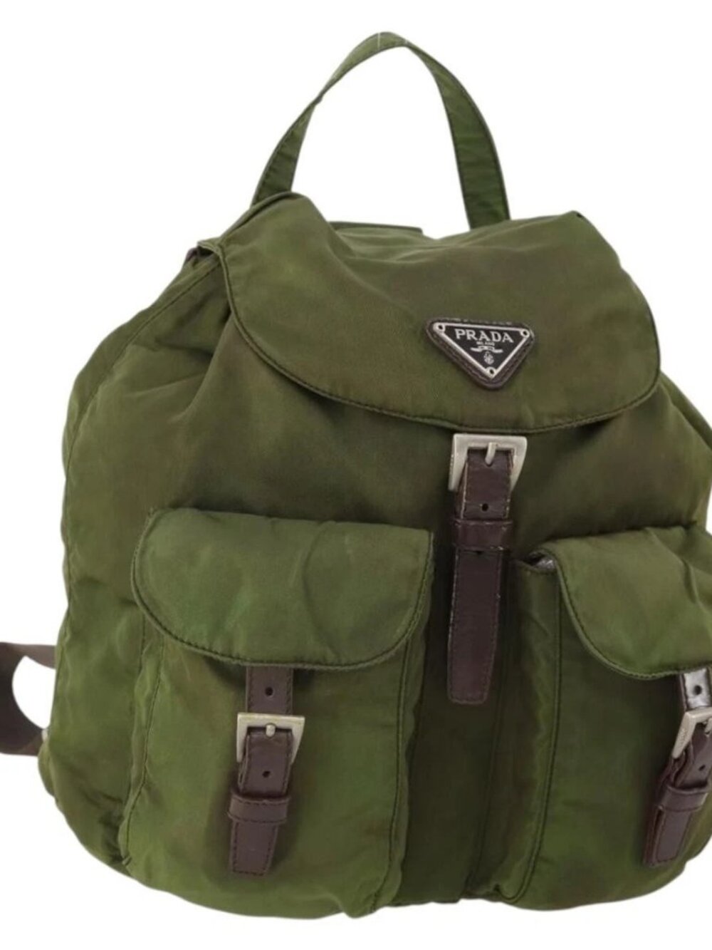 PRADA Backpack Nylon Green Silver Auth bs34433
